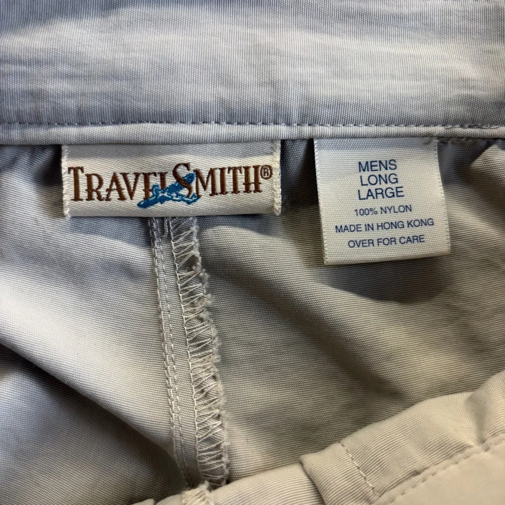 TravelSmith Mens 35x33 Large Long Pleated Nylon Pants Gray Elastic Waist Casual